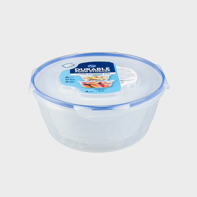 PFT006 Lot de 2 récipients de stockage alimentaires ronds haute capacité en PP + TPR de qualité commerciale avec couvercles surmoulés à verrouillage sur 4 côtés