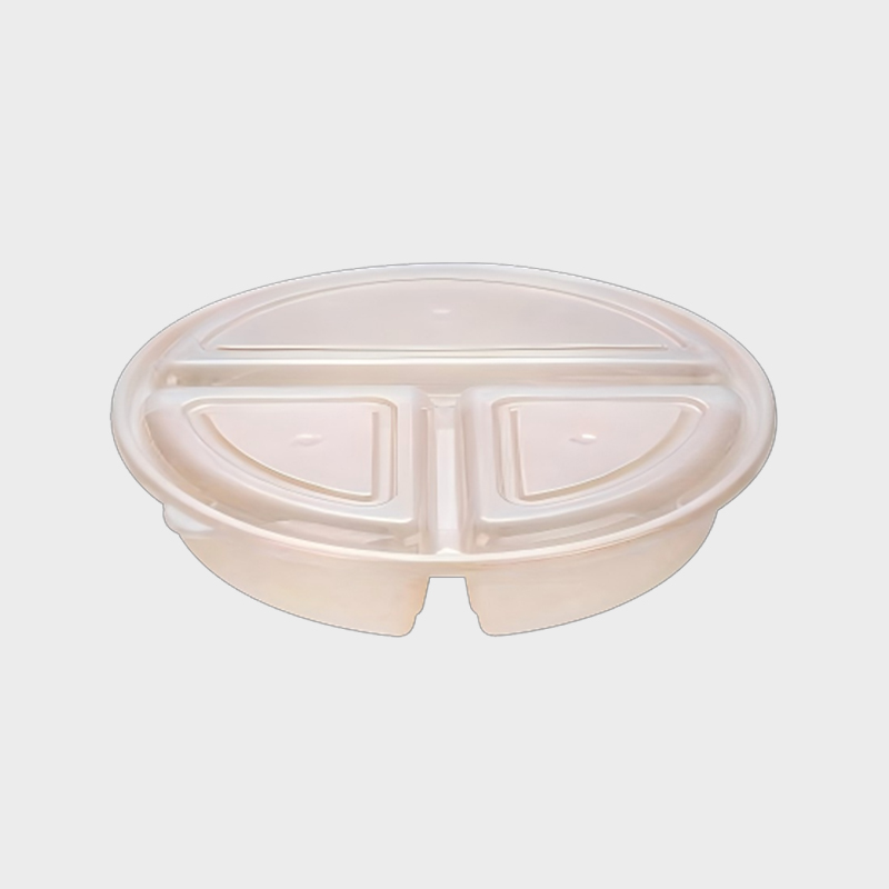 PFK004 Ensemble de récipients de préparation de repas jetables ronds transparents en PP à 3 compartiments de 900 ml avec couvercle